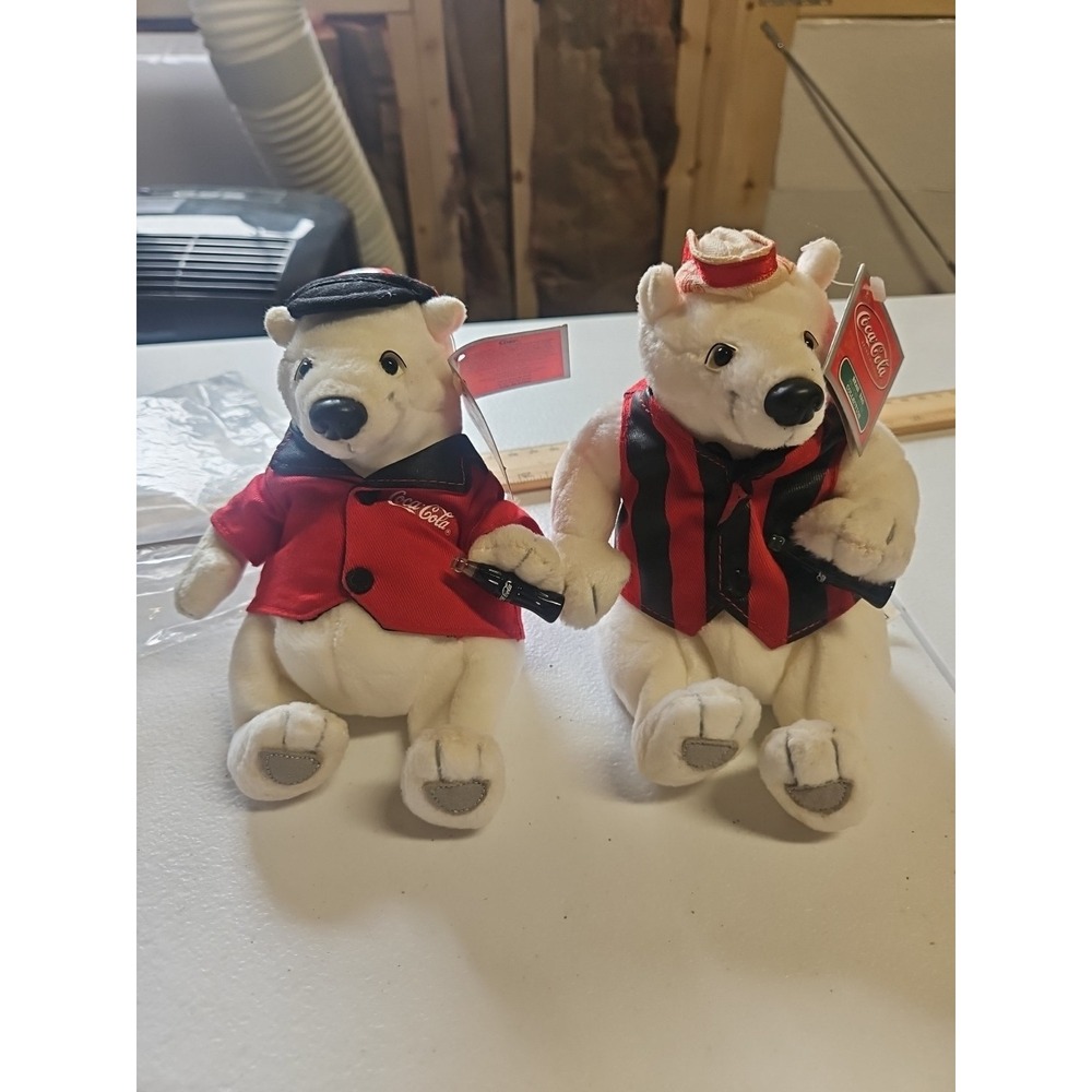 2 Vintage, Coca Cola Polar Bear Bean Bags, In Red Clothes, Holding‎ Coca Cola